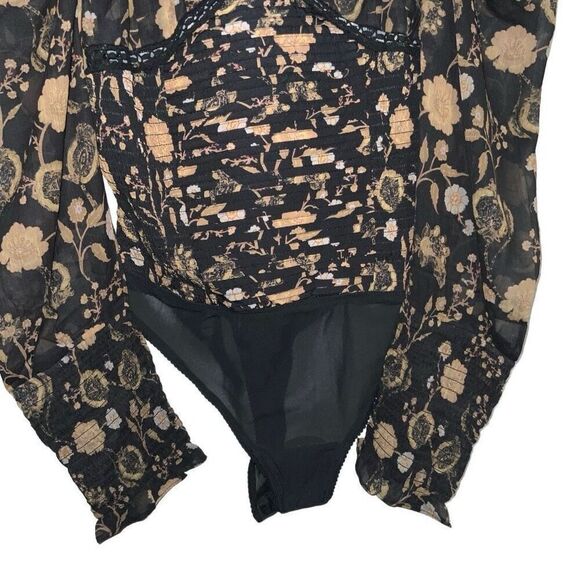 NWT Free People Brunch Date Bodysuit Floral Black size S - Picture 10 of 11